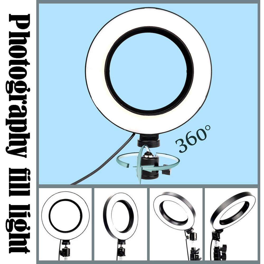 3 In 1 Led Ring Licht 16Cm Dimbare Usb Lamp Voor Foto Video Studio Make Telescopische Statief Selfie Stand