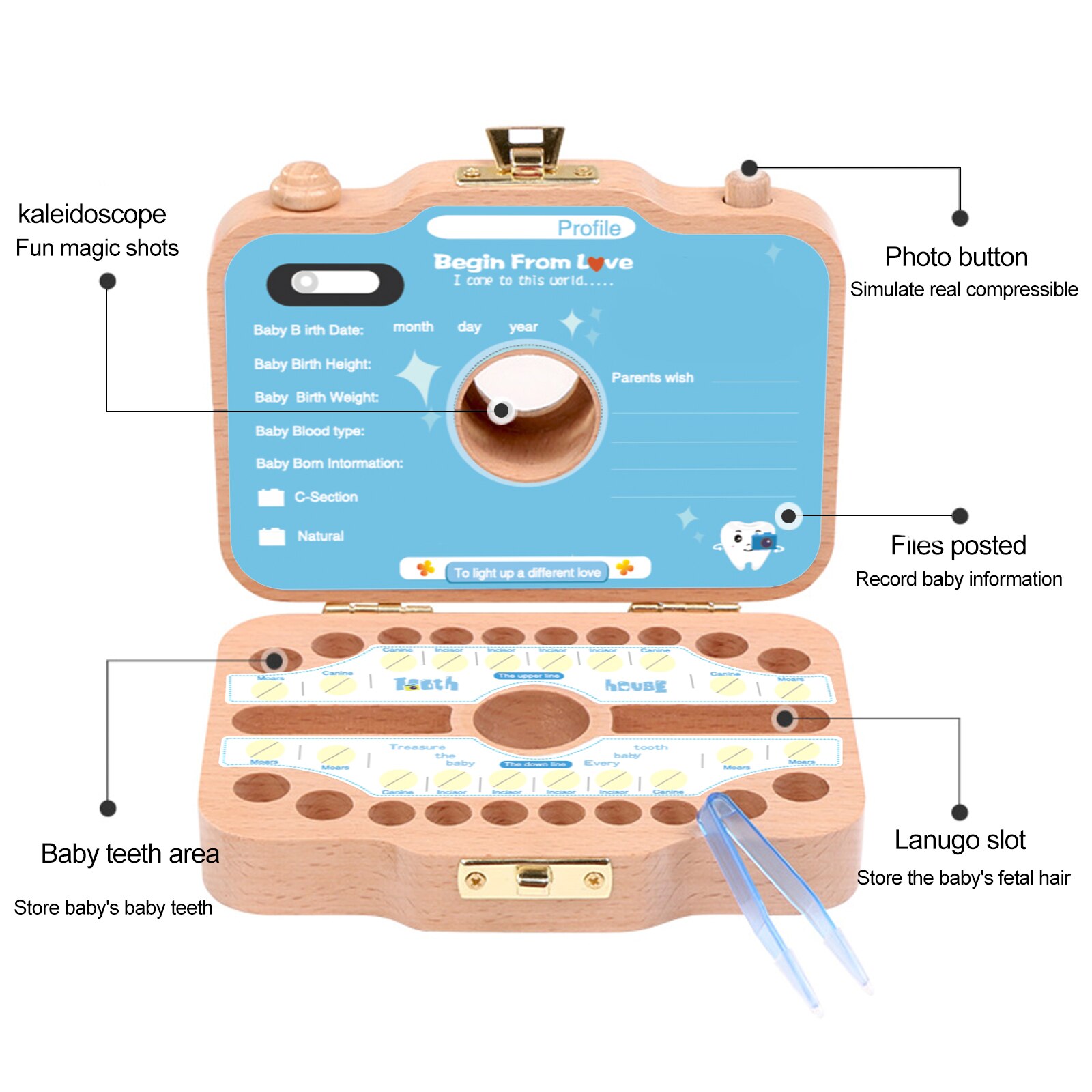 Teeth Box Camera Baby Teeth Box Wooden Children Saver Tooth Non-Toxic Environmental Friendly Fairy Box Keepsake For Boys Girls