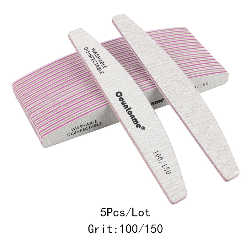 Limes à ongles épaisses pour manucure, lot de 3/5/10 pièces, bloc de tampon incurvé, grain 80/100/150/180/240, accessoires pour Nail Art: 5Pcs 100-150 Grit