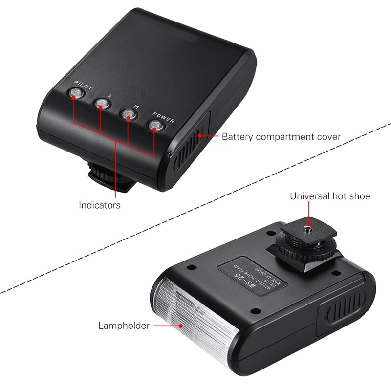 Ws-25 Mini Digital Slave Flash Speedlite On-Camera Flash W/ Universal Shoe Gn18 For Canon Nikon Pentax Sony