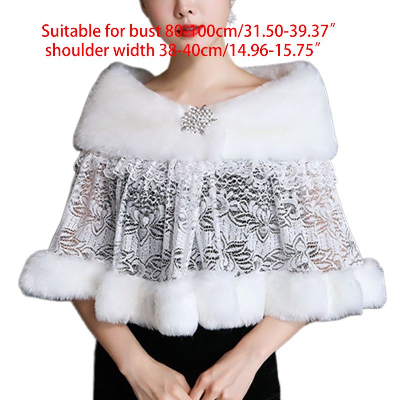 Kvinder vinter brudekjole tørklæde stoles varmt sjal wrap fluffy plys splejsning brude bolero hæklet blomster blonder gallafest cover