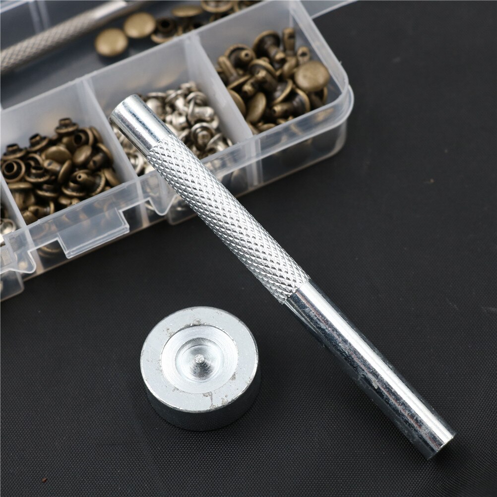 120 Set Metal Single Silver Bronze Rivets with Fixing Tool Kit Leather Repairing Rivets Tubular For Belts