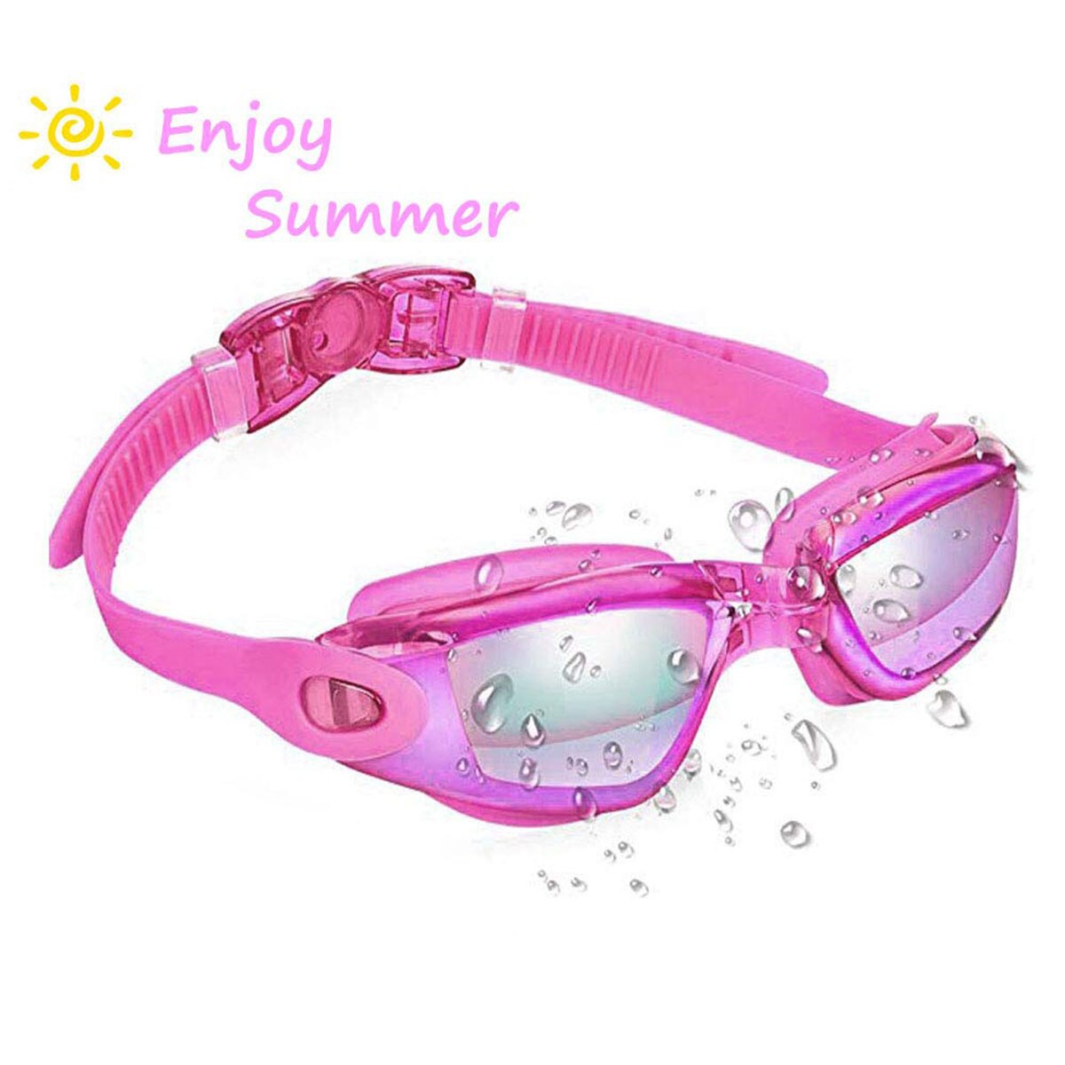 Swim Goggles Anti-fog UV Swim Caps Silicone Swimming Glasses Case Nose Earplug for Kids Men Women Diving Eyewear: pink