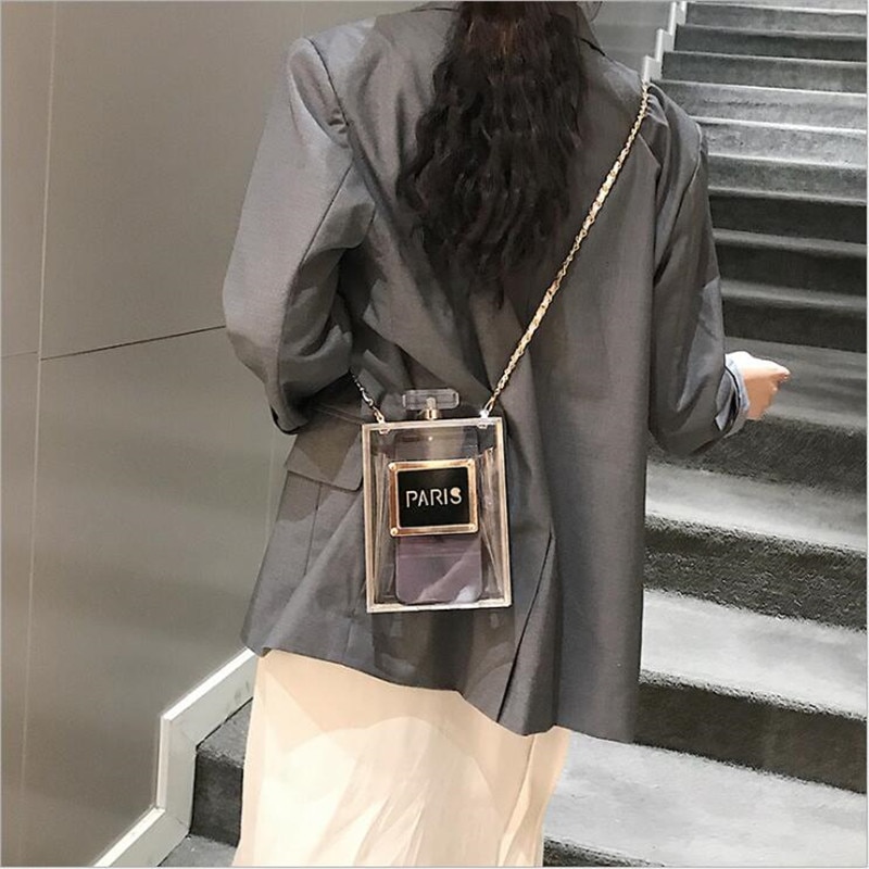 Acrylic Women Casual Black Bottle Handbags Wallet Paris Party Toiletry Wedding Clutch Evening Bags transparent bag women