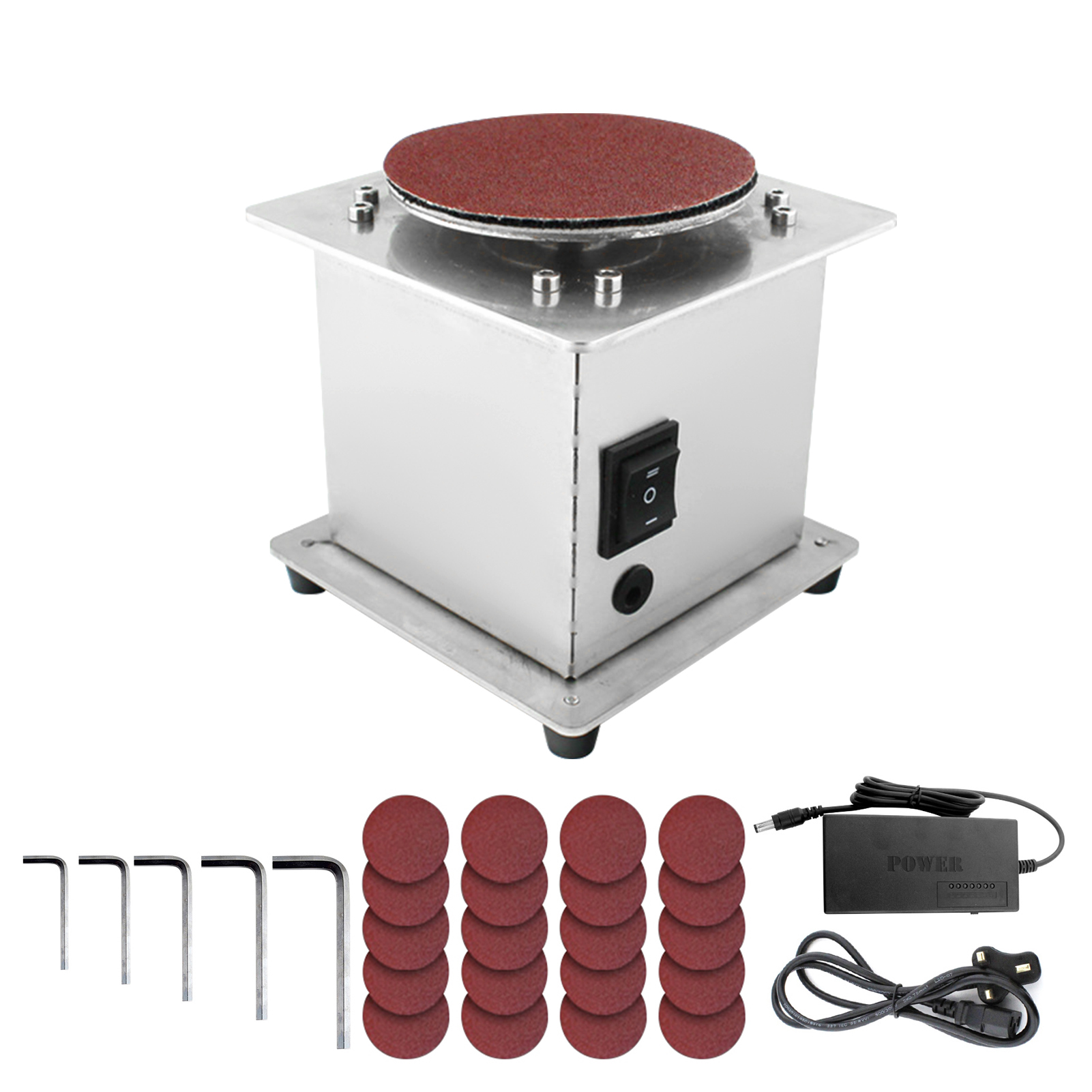 Mini Bench Disc Sander Electric Edge Sharpener 7 Variable Speed 20 Sanding Discs Self-adhesive DIY Polishing Grinding Machine: UK Plug