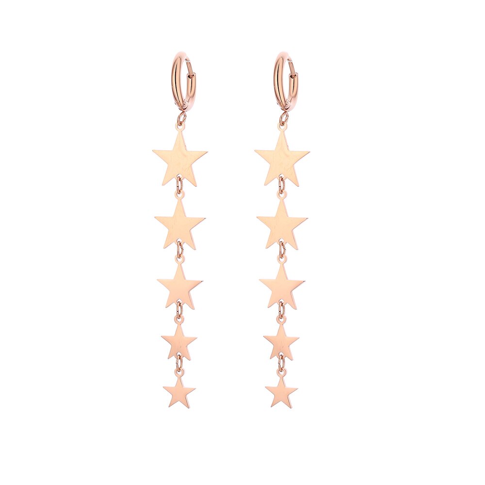 Stainless Steel Hoop Earrings For Women Accessories Jewelry Rose Gold Color Long Multi Star Thick Small Hoops Earring