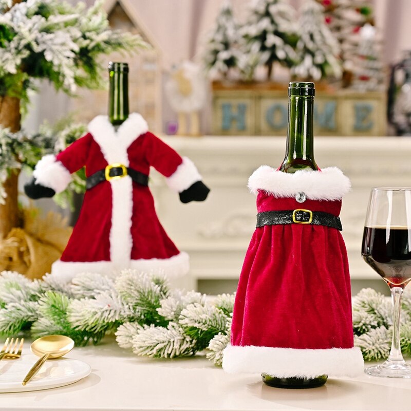 2 Stuks Kerst Wijnfles Cover, Herbruikbare Wijn Truien Cover Jurk Voor Partij Xmas Tafel Woondecoratie