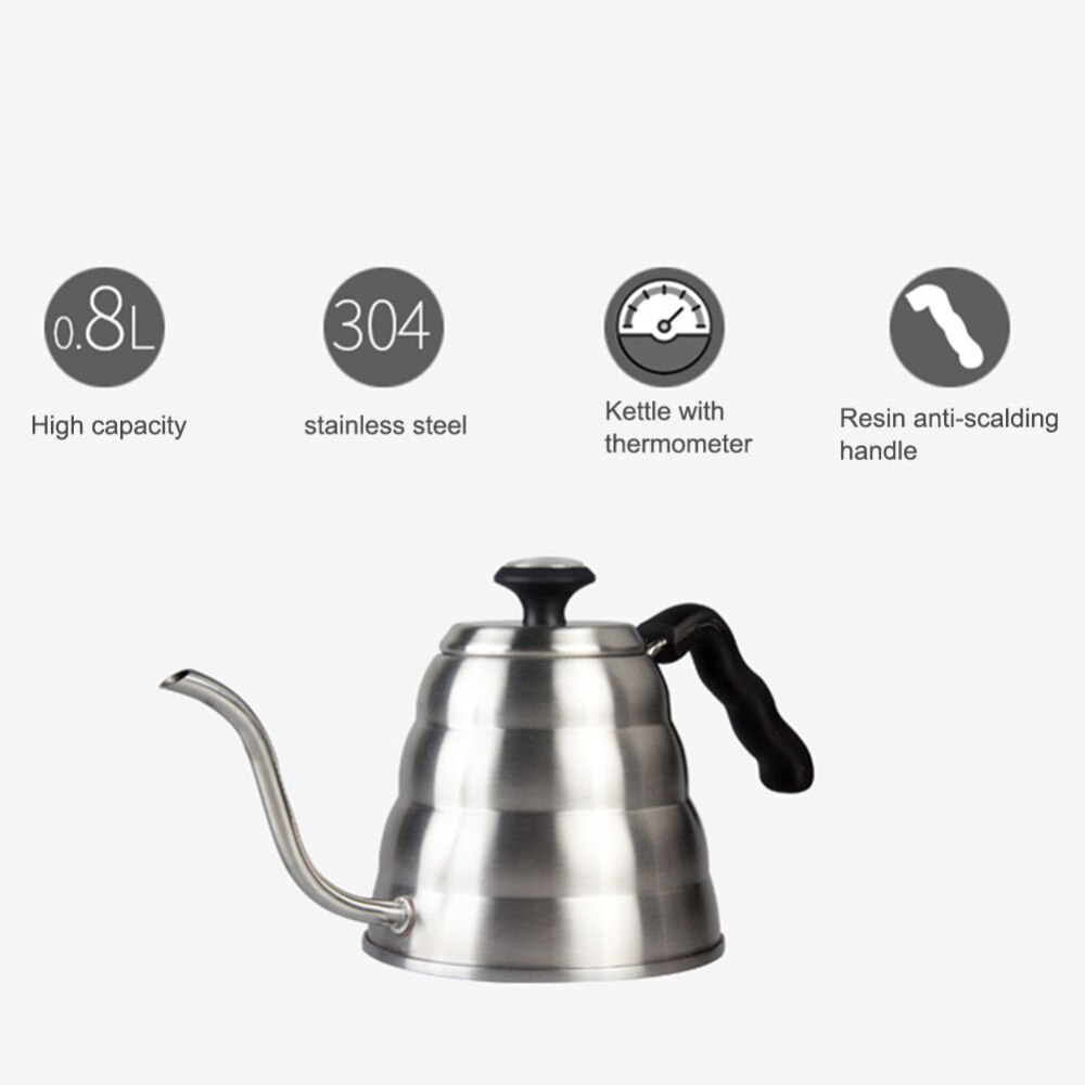 1200ML Premium Giet Over Koffie Waterkoker met voor Nauwkeurige Temperatuur Zwanenhals Thee Waterkoker Roestvrij Staal Thee Keuken Tool