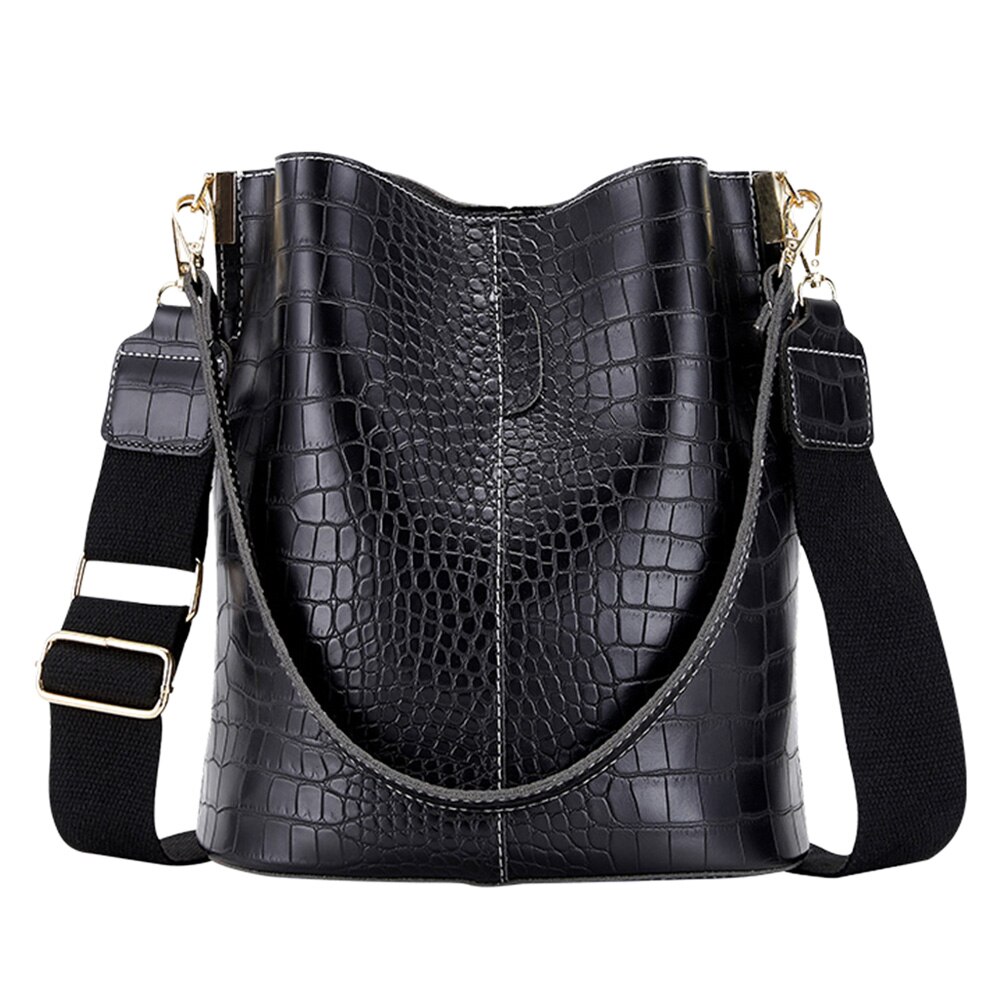 Vintage Casual Bucket Bags for Women Shoulder Bag Crocodile Pattern PU Leather Messenger Bag Big Tote Popular Style: Black