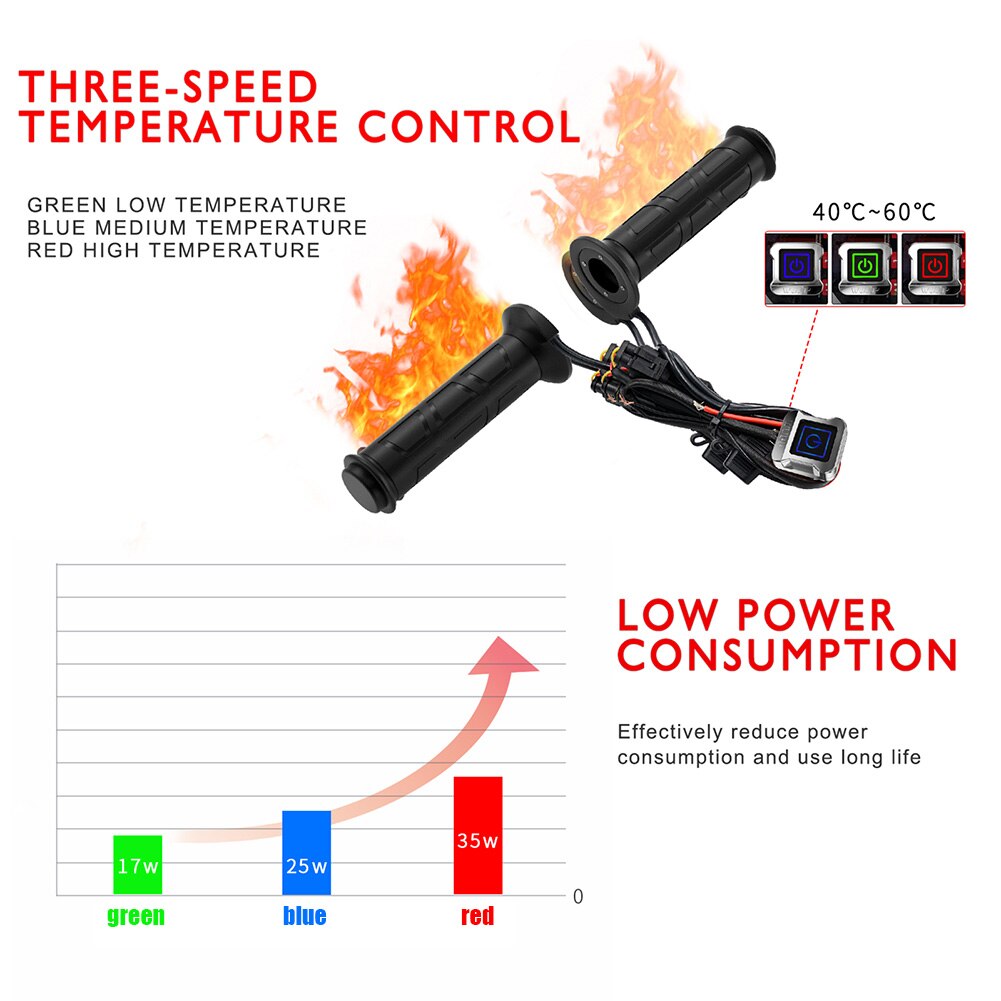 Motorcycle Electric Heated Wrap Grips Winter Warmth Electric Handle Adjustable Temperature Three-speed Switch Grip