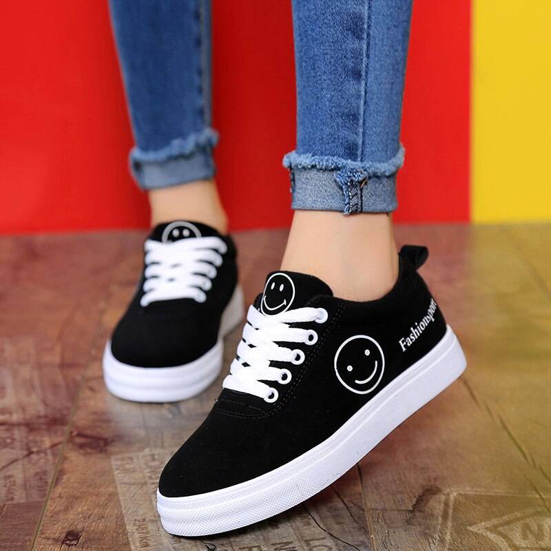 Women Canvas Shoes Summer/Autumn Flats Women Canvas Shoes Classic Lace Up Smiley Face Walking Women Sneakers: 2 / 35