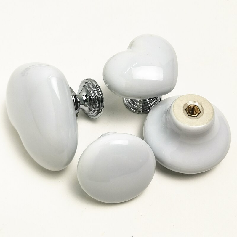 Silver White Ceramic Cabinet Handles Zinc Alloy Drawer knobs Wardrobe Door Handle Simple European Pulls Furniture Hardware