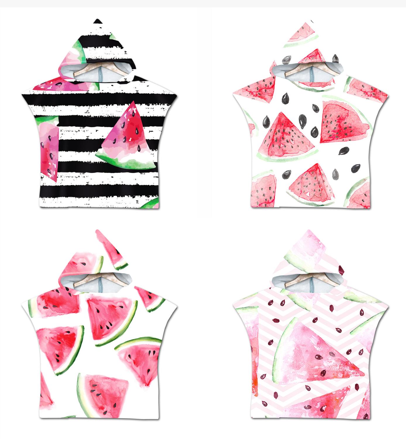 Novelty Zomer Fruit Watermeloen Gestreepte Zigzag Microfiber Baby Kids Hooded Swim Bad Strandlaken Poncho Cape