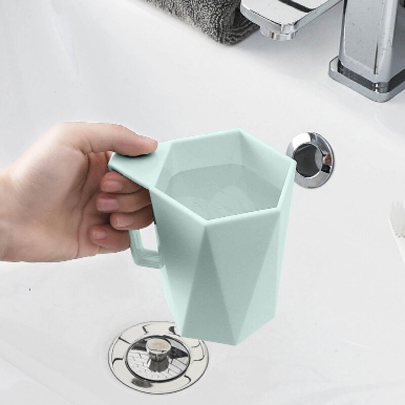 Geometrische mondspoelbeker, huishoudelijke plastic wasbeker, drinkbeker, paar effen kleur tandenborstelbeker met handvat voor thuis