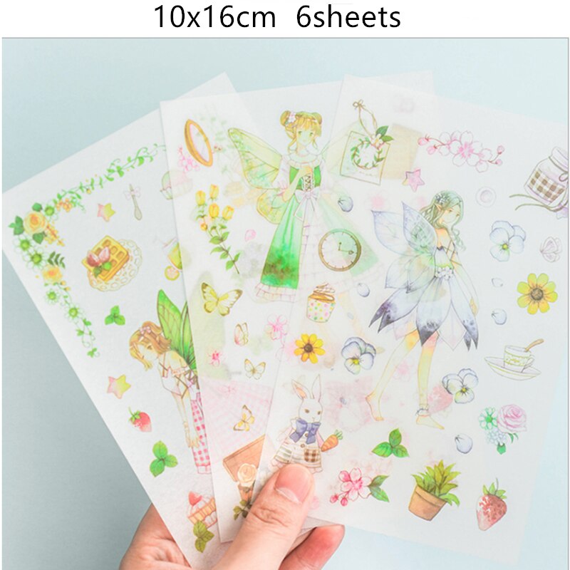 6sheets/pack/lot Korea Kawaii Doll Girl Paper Sticker Set Note Sticker Decoration Label Multifunction: Butterfly