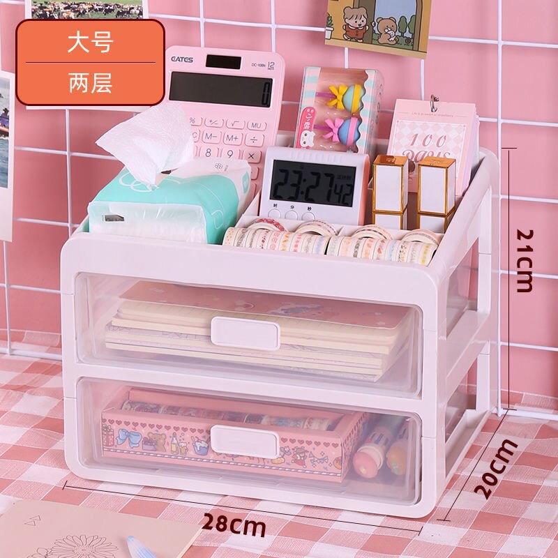 Ins Desktop Storage Box Drawer Shelf Storage Box Container Rack Holder Organizer Cosmetic Stationery Kawaii Desk Rack 2022: 2 layer L