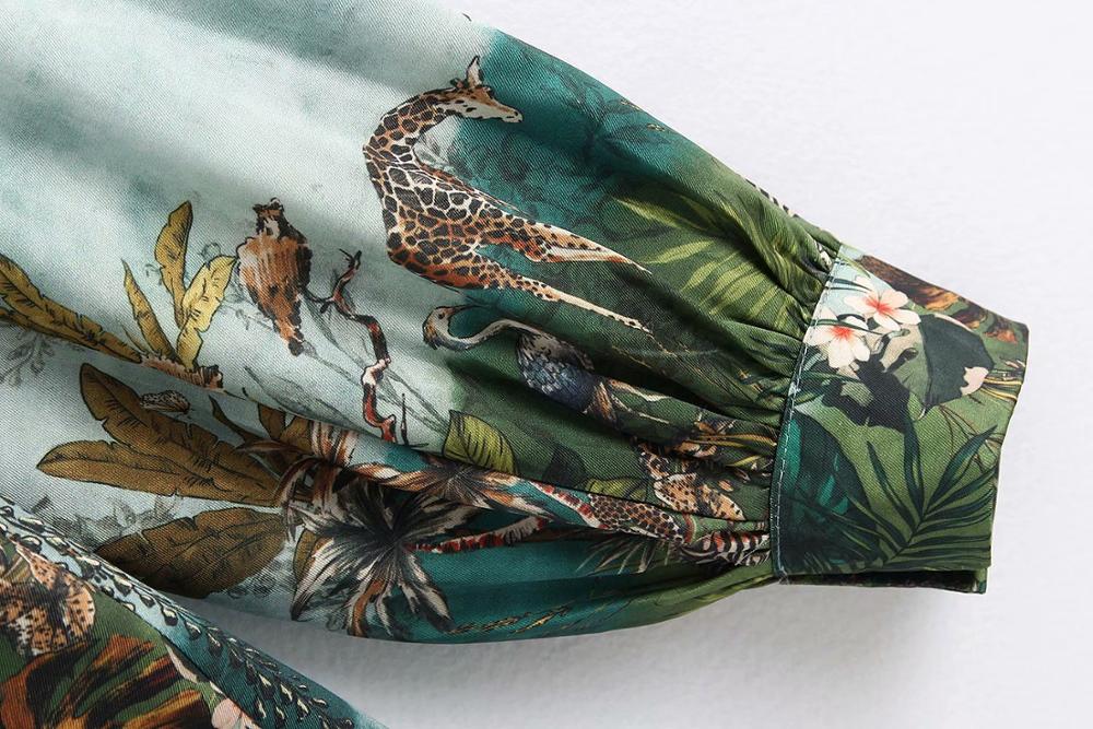 Blusa estilo vintage con estampado de tinta con estampado de hojas de animales, blusa de manga larga para mujer, blusas tipo kimono para mujer LS6366