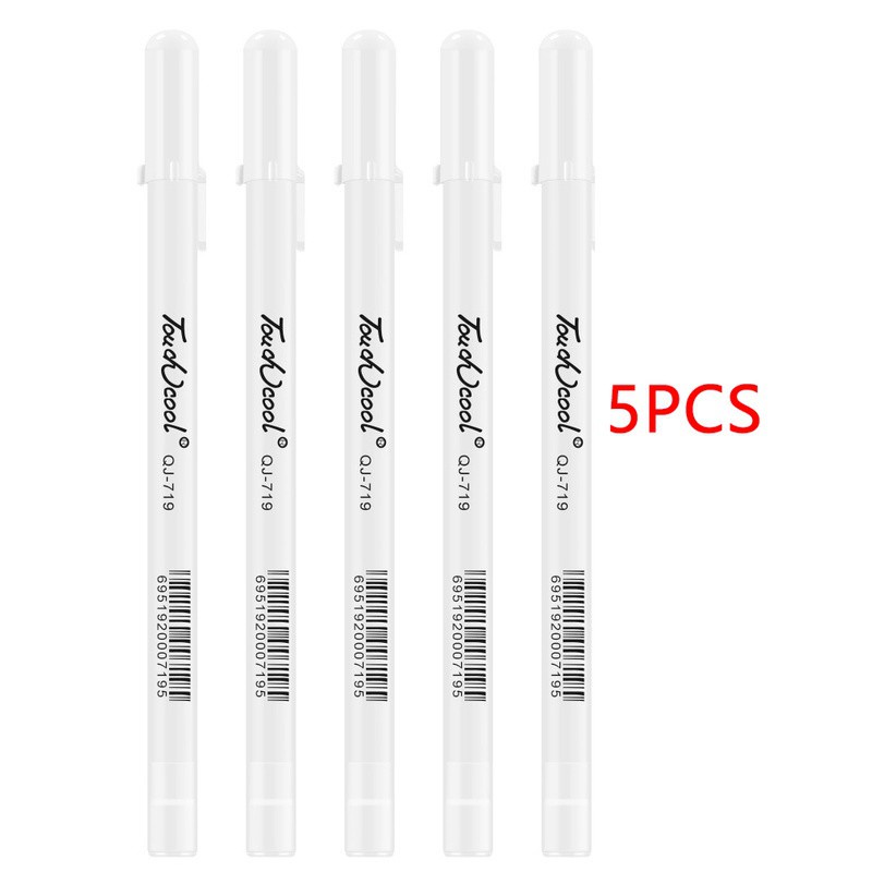 5 st 0.8mm vit ink gel penna highlight markör penna fin spets för student brevpapper ritning konst skrivande skolmaterial: Vit 5 st
