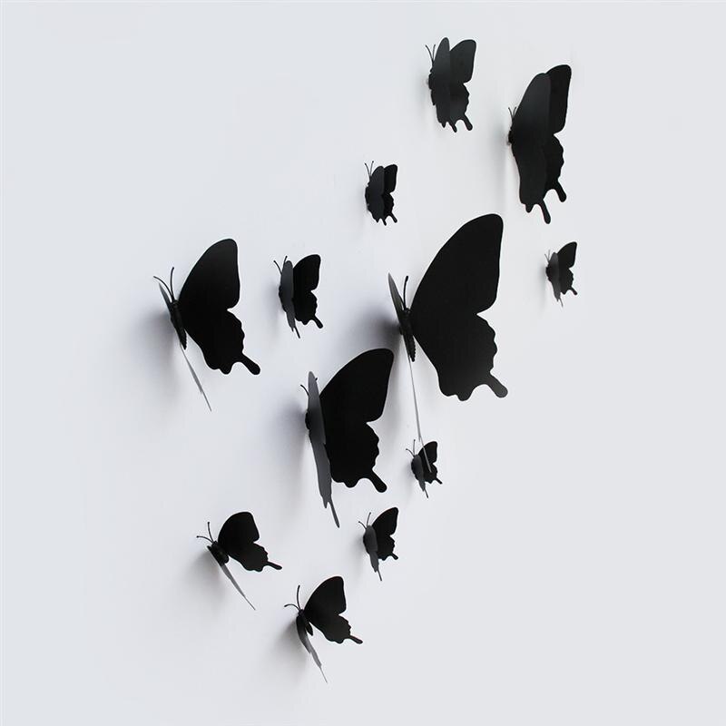 12 pièces noir papillon Stickers muraux ensemble 3D Stickers muraux décorations pour la maison pour chambre salon décoration de la maison autocollants