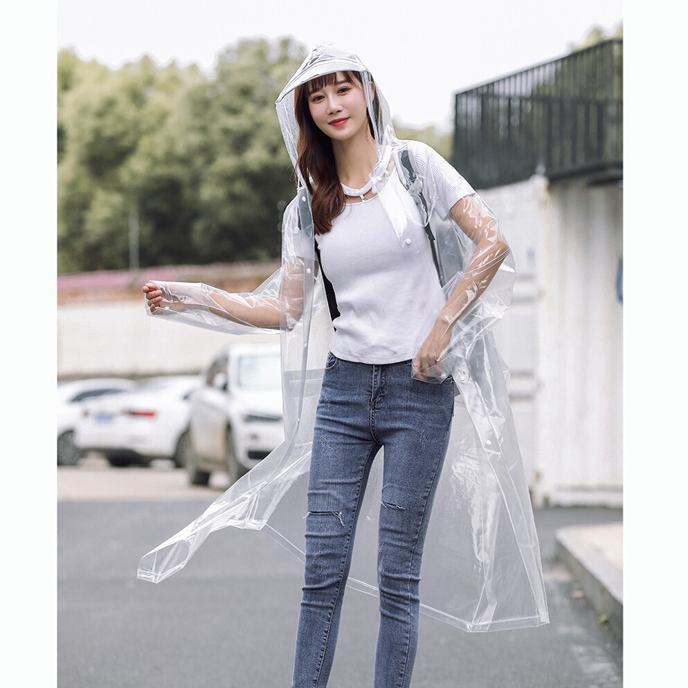 Transparent Adult Waterproof Clear Long Women Men Backpack Jacket Raincoat with Reflective Hood