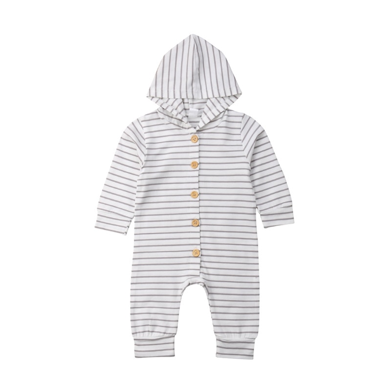 Pasgeboren Baby Jongen Meisje Gestreepte Romper Casual Peuter Zuigelingen Hooded Lange Mouwen Breasted Slanke Jumpsuit Kleding Kids Outfits