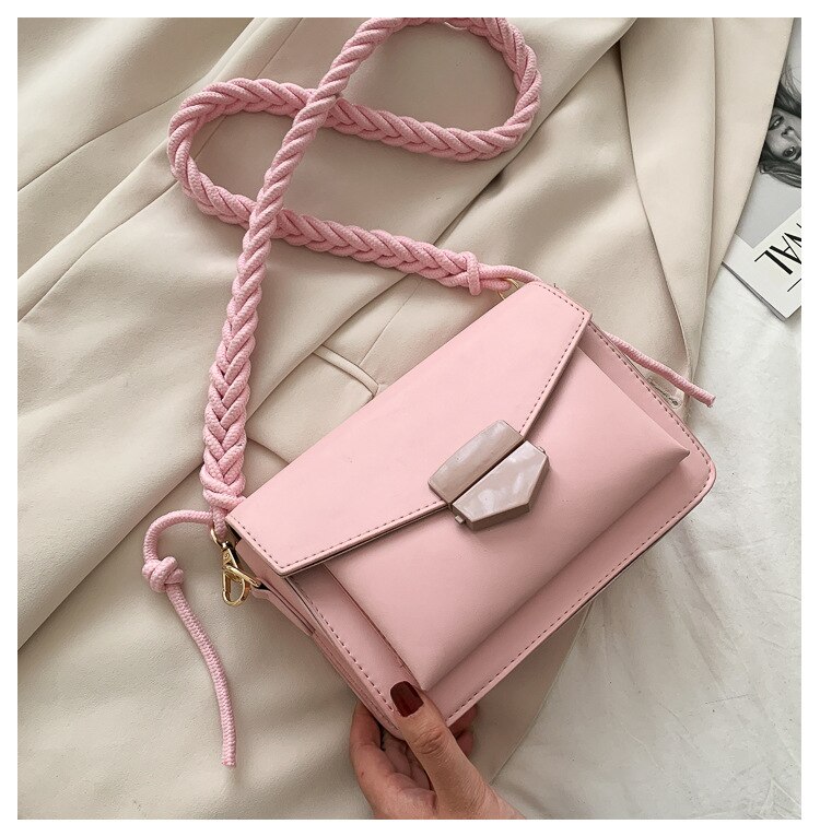 Women's Small Crossbody Bags, Solid Color Leather Shoulder Bag with Braided Strap: E