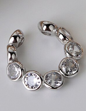 .s 1 pieces simple  s925 sterling silver round crystal ear clip without piercing cz ear cartilage buckle stackable fine jewelry: 1pc silver  e5073