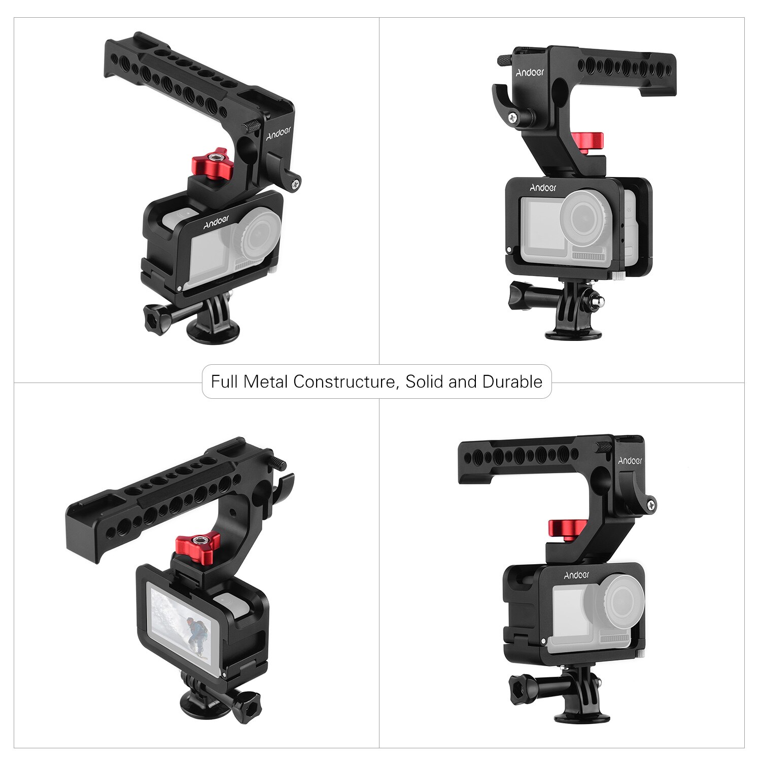 Andoer Del Metallo Della Macchina Fotografica Gabbia Compatibile per Osmo azione Vlogging di Ripresa con Fredda scarpa montare 1/4 Vite Interfacce