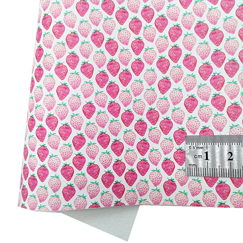Brush Strokes Custom Glitter Leather Sheets Strawberries Flowers Printed Synthetic Leather Fabric Sheet For Bows 21x29CM Q1246: Ivoor