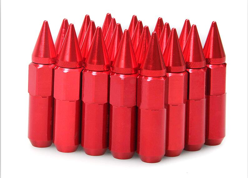 Tuercas de rueda de estilo de coche M12X1.5/M12X1.25 de aluminio con picos 60 MM, llantas de sintonizador de ruedas extendidas, Tuercas de tuercas rojas, negras, azules y doradas: Rojo / M12x1. 25