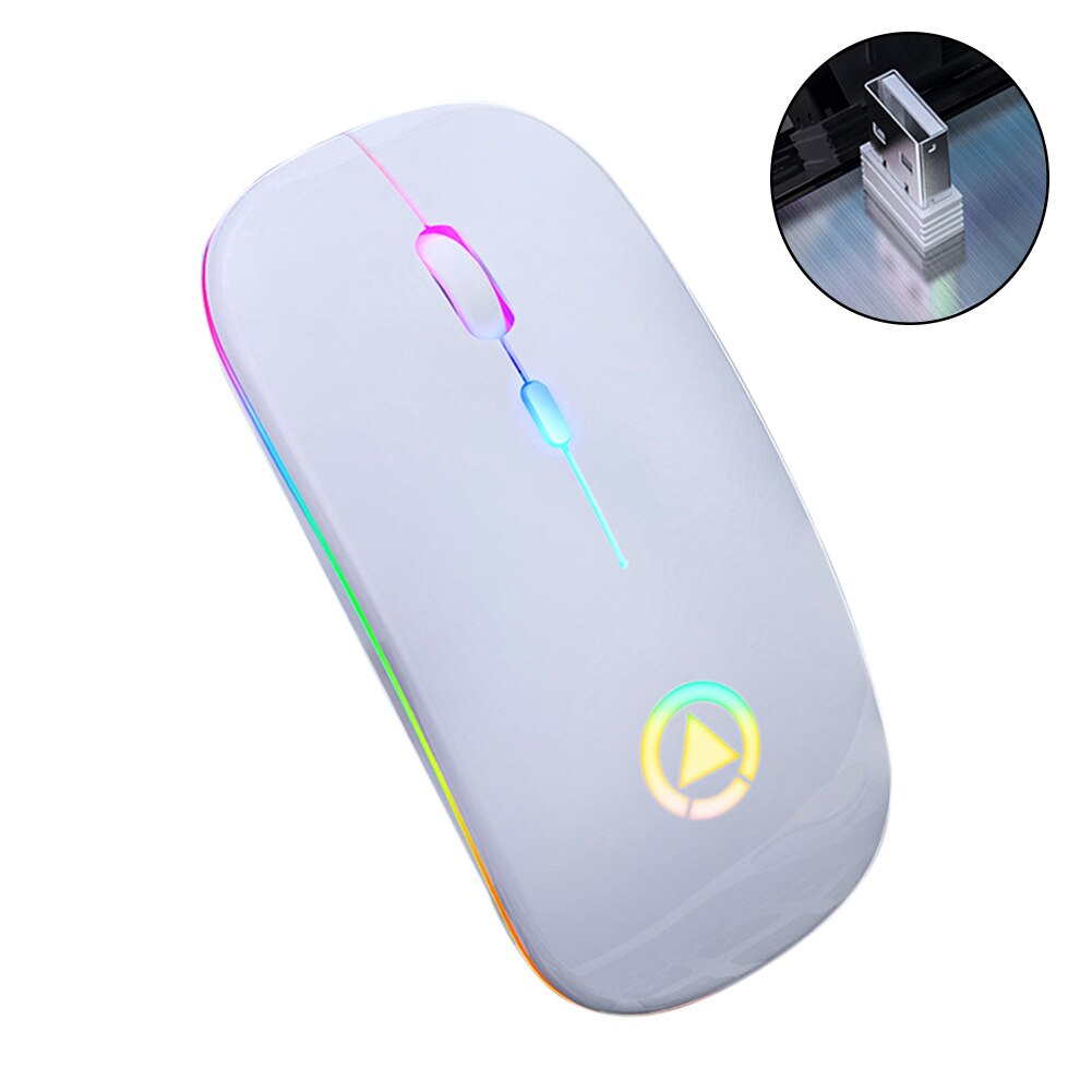 White 2.4G Wireless Mouse Silent Mute Rechargeable Computer Accessories Office Bluetooth Mice With USB Cable: 3A