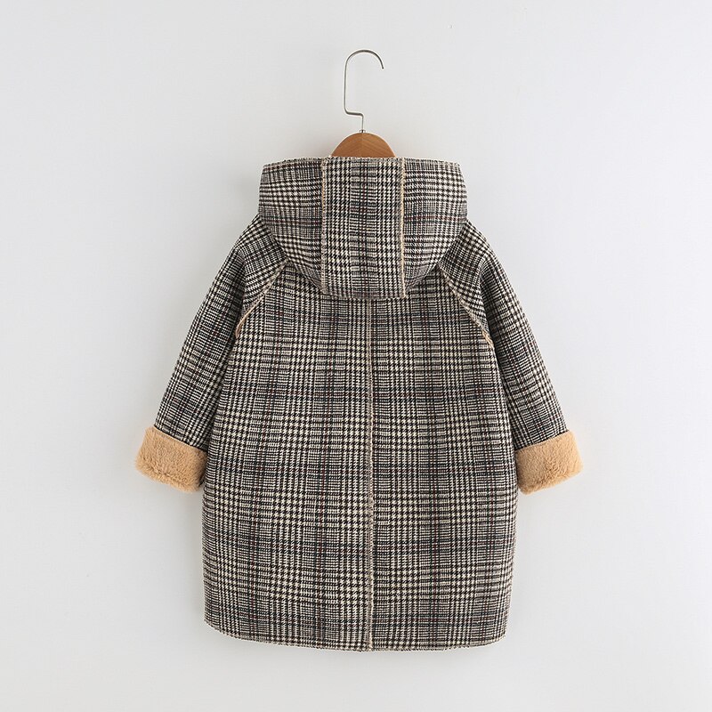 Abrigo de lana para niñas de 3 a 12 años, chaquetas gruesas y cálidas con capucha, ropa de invierno a cuadros, chaqueta de lana