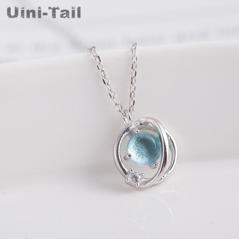 Uini-Tail 925 sterling silver small fresh blue fantasy planet necklace universe aurora planet trend sweet ED198: Gold-color