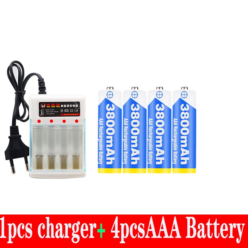Figh 1.2V 3800mAh NI MH AAA Pre-Charged Ni-MH Rechargeable aa Battery For Toys Camera Microphone Batteries + Charger: White