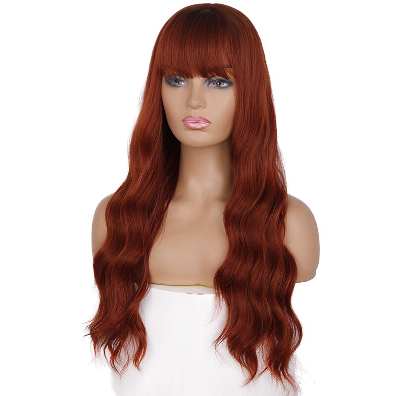 LING HÄNGEN Lange Wellig frauen Perücke 24-Zoll Synthetische Braun Haar Mit Pony Natürliche Wellenförmige Hohe Temperatur Faser perücke: T1B/350