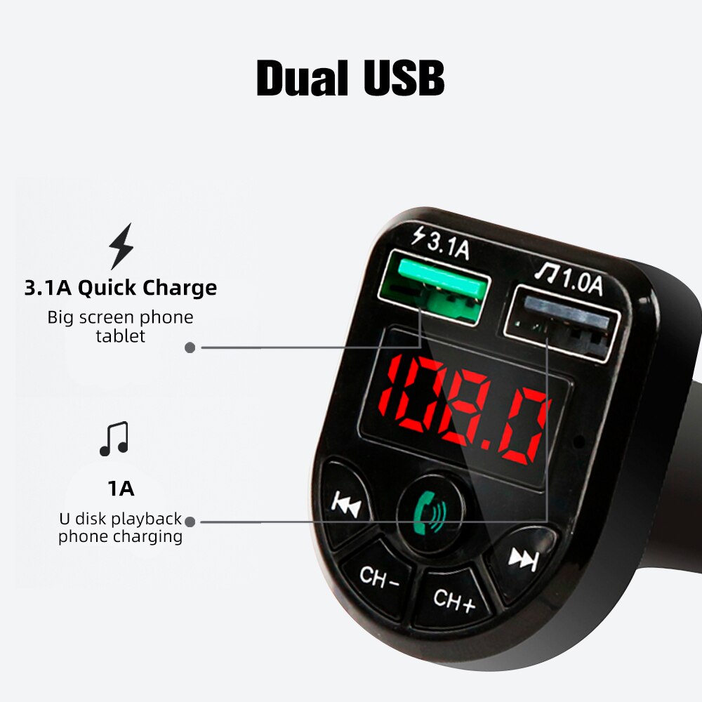 Auto Bluetooth 5,0 MP3 Spieler Auto Ladegerät Bluetooth Empfänger U Festplatte Dual USB Schnelle Ladung Freisprecheinrichtung Audio- Empfänger Auto Zubehör