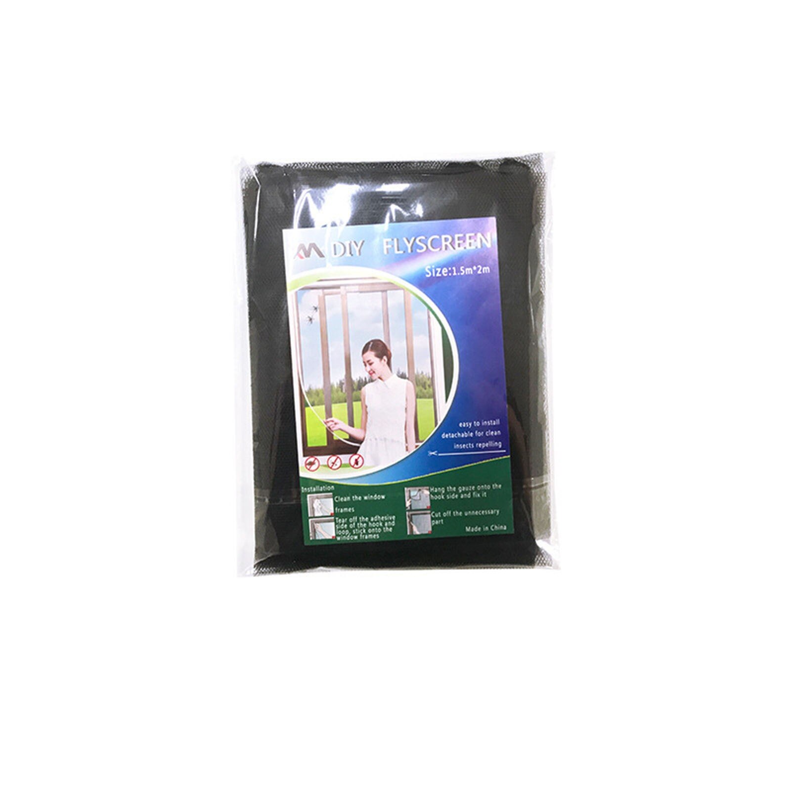 Mosquitera Simple autoadhesiva con Velcro para el hogar, pantalla de ventana de cifrado, Invisible, práctico, práctico, bricolaje, 1 unidad: black 150x200cm