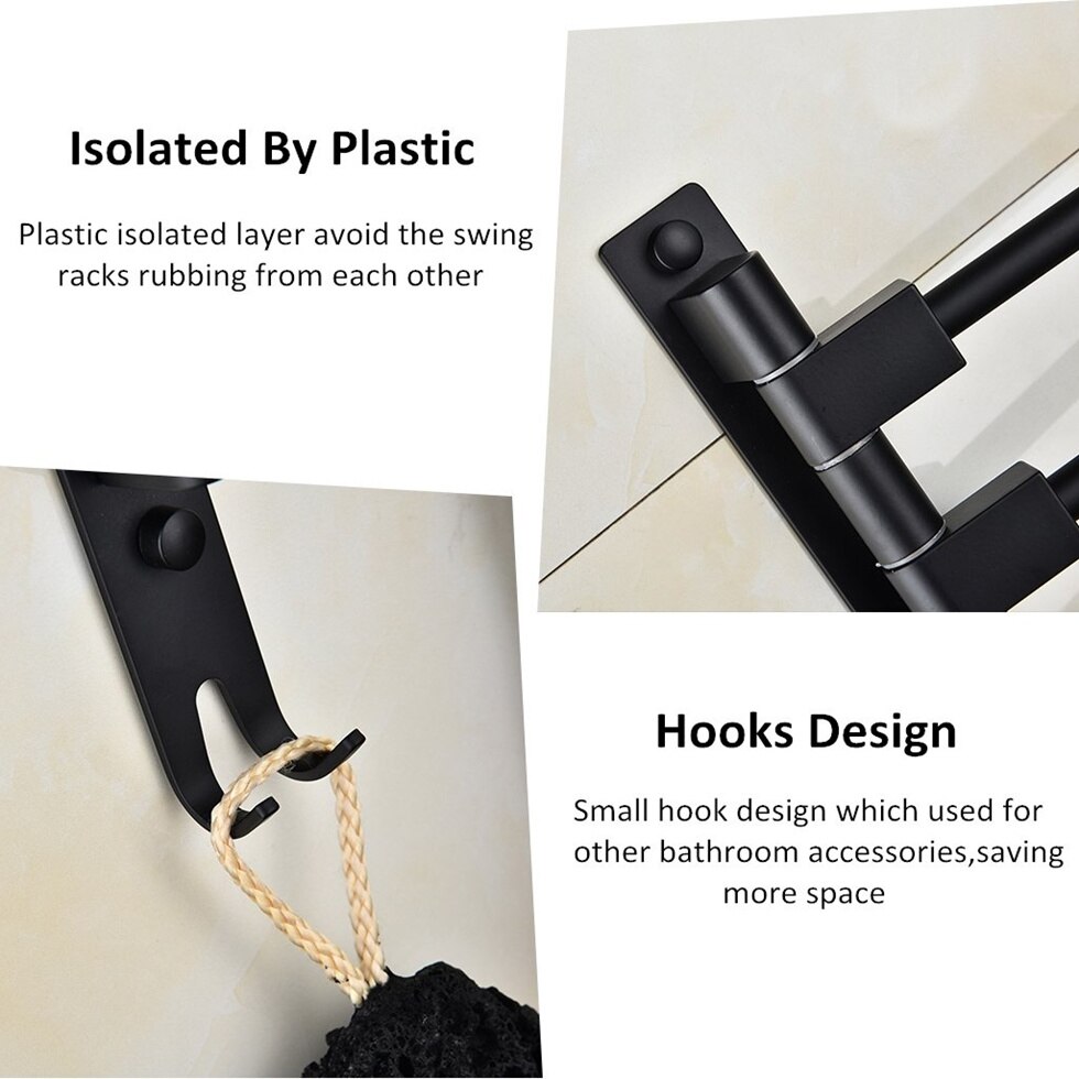 Aluminum Swing Out Towel Bar 2 3 4-Bar Self Adhesive Folding Arm Swivel Hanger Bathroom Storage Organizer Space Saving