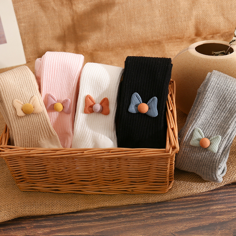 4 Kleuren Baby Meisjes Panty Panty Strik Geribbelde Hoge Taille Leggings Broek Broek 6-24 Maanden