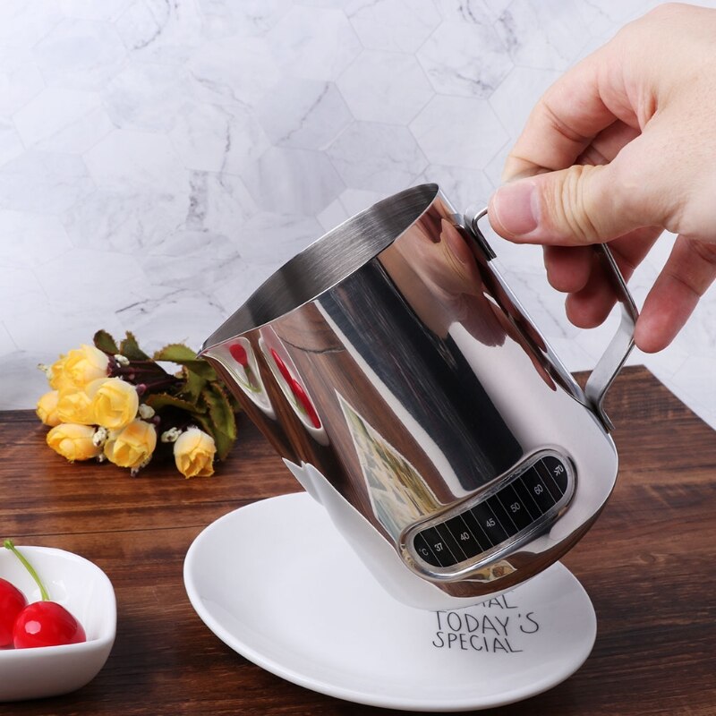 Stainless Steel Milk Frothing Jug Barista Coffee Pitcher With Thermometer 600ml Grandado
