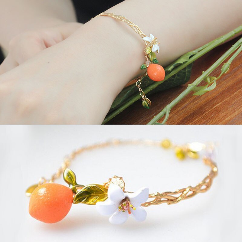 Romantisk søte oransje blomster perle ørering ring armbånd armbånd halskjede smykkesett for kvinner hvite blomster smykker: No11 armbånd
