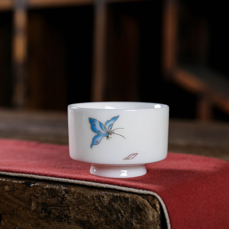 Ceramic Dehua Ceramic Whiteware Teacup Stacking Single Cup Hand-Painted Cup Kung Fu Tea Set Condensed Cute Tea Set Teacups: teacup1