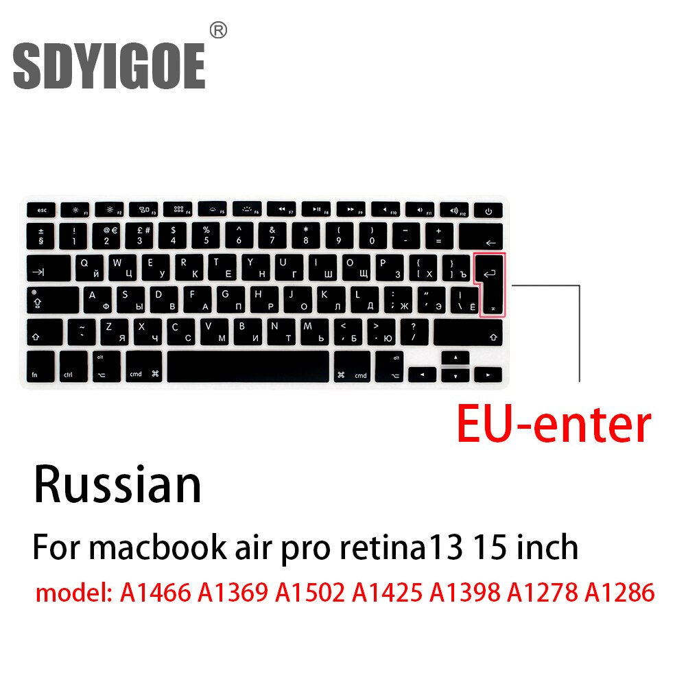 Russische Für apple macbook pro Laptop Tastatur abdeckung air 13 &quot;15pro A1466A1502A1398A1278EU-Enter Silikon Tastatur schutz film