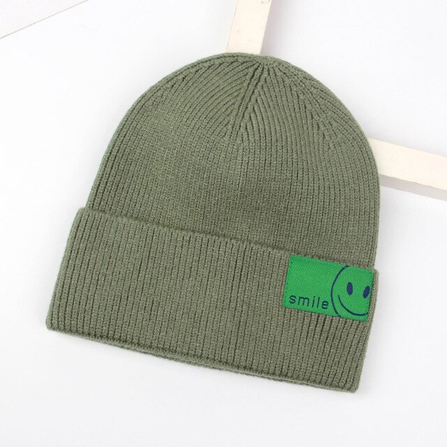 Sombreros de lana coreanos para niños, gorros de punto para bebés, con etiqueta de dibujos animados, a la , simples, para mantener el calor: C3