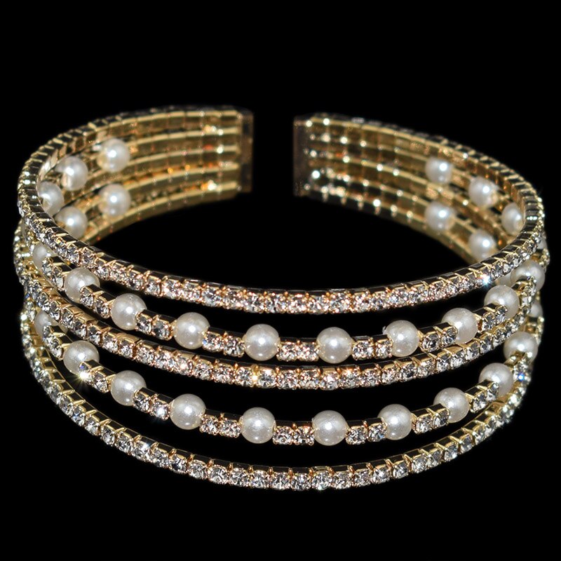 Crystal Parel Opening Armbanden Armbanden Voor Vrouwen Gold Verzilverd Stretching Armbanden Pulseras Mujer Sieraden: 6-Gold-5Row-pearl