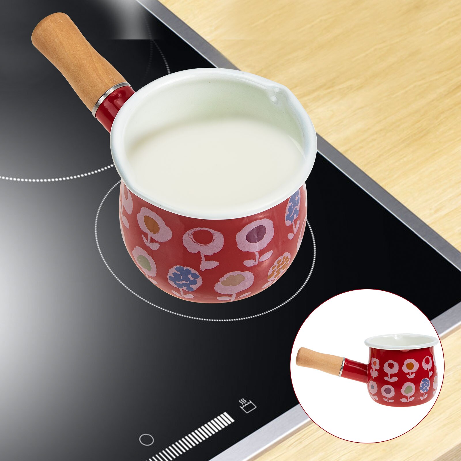Small Heating Saucepan Enamel Cooking Pot Butter Melting Pot With Handle: Red