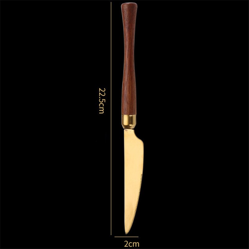 1 Pc Houten Handvat Roestvrij Staal Bestek Westerse Servies Servies Lepels Theelepels Vork Messen Thuis Keukengerei: Gold Knife