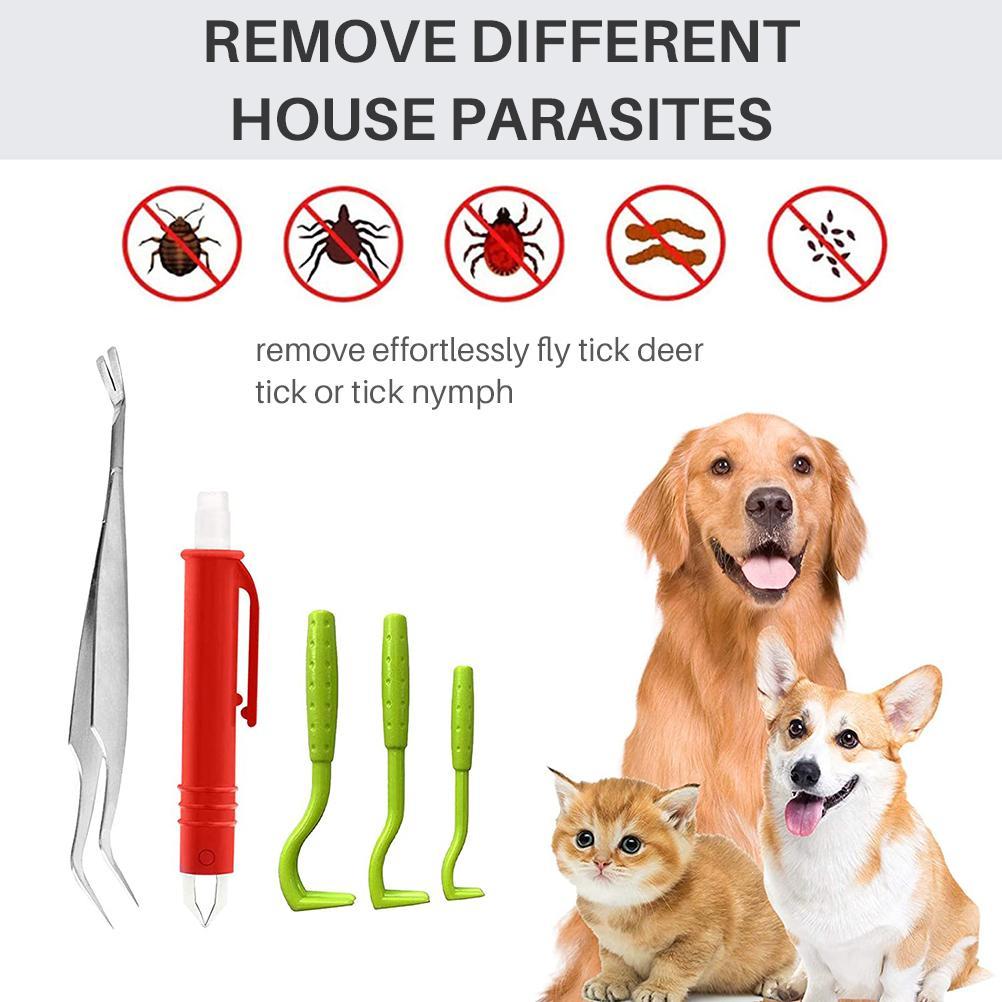7Pcs Pet Tick Remover Tool Set Tick Hook Flea Tick Tweezers Clip Remover Flea Pet Comb Grooming Supplies For Dogs Cats