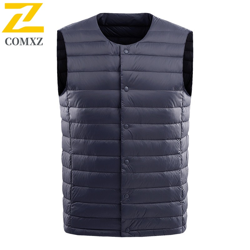 Winter Men's Sports Vest White Duck Down Lightweight Portable Waterproof Windproof Sleeveless Jacket for Hiking Camping Fishing