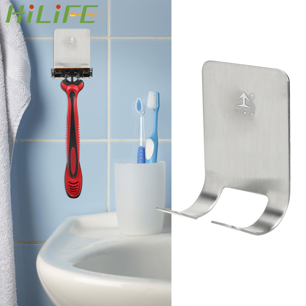 Hilife barberstativ badeværelse tilbehør barberkrog badeværelsesprodukter rustfrit stål vægklæbende barberholder